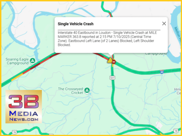 SINGLE-VEHICLE CRASH ON I-40 EASTBOUND IN LOUDON COUNTY – 3B Media News