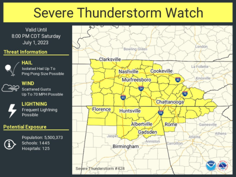 A Severe Thunderstorm Watch has been issued.