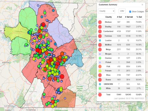 VEC OUTAGE MAP 08072023 6 PM