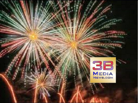 fireworks with 3B logo