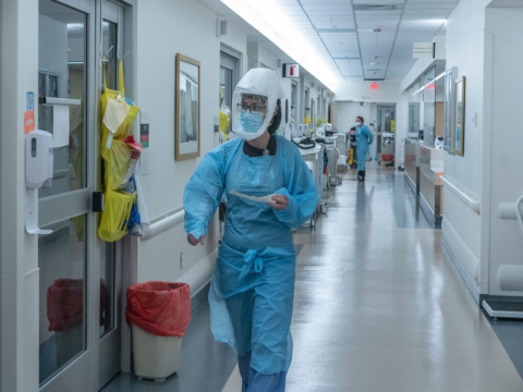 nurse walking down hall